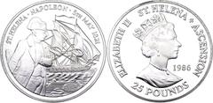 Coins - Africa Saint Helena & Ascension 25 Pounds 1986 KM# 9, N# 40240; Silver (.999) 155.60 g., 65 mm., Proof; Elizabeth II; 165th Anniversary of Napoleon's Death; Mintage 15000 pcs; With original bo