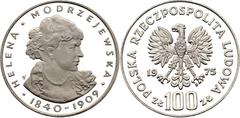 Coins - Europe Poland 100 Zlotych 1975 MW Y# 78, ParM# 272, N# 19795; Silver 16.71 g., Proof; Helena Modrzejewska; Warsaw Mint; Mintage: 60158 pcs; In the original package