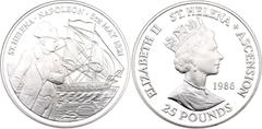 Coins - Africa Saint Helena & Ascension 25 Pounds 1986 KM# 9, Schön# 9, N# 40240; Silver 156.74 g., Proof; Elizabeth II; 165th Anniversary of Napoleon's Death; Royal Mint; Mintage: 15000 pcs; In the o
