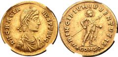 Coins - Ancient World Roman Empire Gratian AV Solidus 376 - 375 AD NGC XF Strike: 5/5 Surface: 3/5 RIC 24, Depeyrot 21/3; Gold 4.42 g.; Gratian, 367-383 AD; Constantinople Mint; Obv: D N GRATIANVS P F