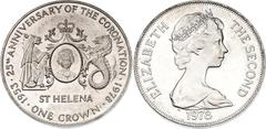 Coins - Africa Saint Helena 1 Crown 1978 PM KM# 7a, N# 45474; Silver 28.82 g.; Elizabeth II; 25th Anniversary of the Coronation of Queen Elizabeth II; Pobjoy Mint; Mintage: 25000 pc
