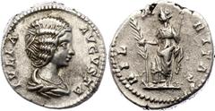 Coins - Ancient World Roman Empire Julia Domna AR Denarius 196 - 211 AD RIC# 555; Silver 3.46 g.; Julia Domna (AD 193-217); Obv: IVLIA AVGVSTA, draped bust of Julia Domna right // Rev: HILARITAS, Hila