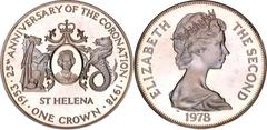Coins - Africa Saint Helena 1 Crown 1978 KM# 7a, N# 45474; Silver 28.28 g., Proof; Elizabeth II; 25th Anniversary of the Coronation of Queen Elizabeth II; Mintage: 25000 pcs.; With amazing toning