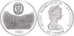 Coins - Africa Saint Helena 25 Pence 1980 KM# 8a, N# 45706; Silver 28.28 g., Proof; Elizabeth II; 80th Anniversary of the Birth of the Queen Mother; With minor hairline