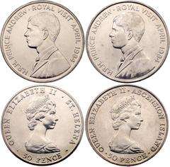 Coins - Africa Saint Helena & Ascension 2 x 50 Pence 1984 Copper-nickel; Elizabeth II; Royal Visit of Prince Andrew; In the original package; UNC