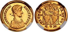 Coins - Ancient World Roman Empire Valentinian II AV Solidus 375 - 392 AD (ND) Mediolanum NGC AU Strike: 5/5, Surface: 4/5 RIC# 9, Depeyrot 10/1; Gold 4.44 g.; Obv: DNVALENTINIANVSPFAVG - Consular bus