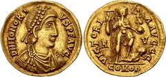 Coins - Ancient World Roman Empire Honorius AV Solidus 402 - 423 AD Ravenna Mint RIC# 1287, N# 92872; Gold 4.43 g.; Honorius (393-423); Ravenna Mint; Obv: DNHONORIVSPFAVG - Diademed (pearls), draped a