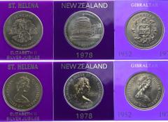 British Colonies Coins Lot 3 pcs; St. Helena; New Zealand; Gibraltar x2 25 Pence; 1 Dollar 1952, 1977,1978 UNC