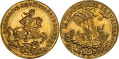 Hungary Dukat 1645-90 Kremnitz Fr# 569. Medallic St. George Ducat struck as presentation and good luck pieces. In Tempestate Secvritas. Gold, AUNC.