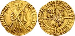 Europe Belgium Flandre Florin D'or de Bourgogne 1467-1474 Charles the Bold AMVB# 30; Del# 493; Gold 3,34g.; Obverse legend : KAROLV - SX DEIx - GRAx CO - x FLAND'; Reverse legend : SAnCTVSx - AnDREAS.