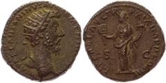 Coins - Ancient World Roman Empire Dupondius 175 AD, Marcus Aureliuss RIC 1149 (Marcus Aurelius), C 420; Copper 12,49 g.; Obv: MANTONINVSAVGGERMSARMTRPXXIX - Radiate head right. Rev: LIBERALITASAVGVII