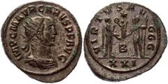 Coins - Ancient World Roman Empire Antoninianus 282 - 283 AD, Carus RIC 124c, C 116; Silvered Copper 4,13 g.; Obv: IMPCMAVRCARVSPFAVG - Radiate, draped and cuirassed bust right. Rev: VIRTVSAVGG Exe: /
