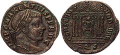 Coins - Ancient World Roman Empire Follis 307 AD, Maxentius RIC 113 (Aquileia); Copper 6,70 g.; Obv: IMPCMAXENTIVSPFAVG - Laureate head right. Rev: CONSERVVRBSVAE Exe: AQ - Roma seated left on shield 