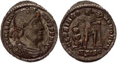 Coins - Ancient World Roman Empire Follis 364 - 367 AD, Valentinian I Copper 2,13 g.; Obv: DNVALENTINIANVSPFAVG - Diademed, draped and cuirassed bust right. Rev: GLORIAROMANORVM Exe: SISC - Valentinia