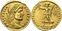 Coins - Ancient World Roman Empire AV Solidus 337 - 340 AD Constantius II R4 RIC VIII, 2 (R4); Gold 4.45 g., 21 mm; Constantius II (337-361); Obv: DN CONSTAN TIVS PF AVG - Diademed head r. / Rev.: VIC