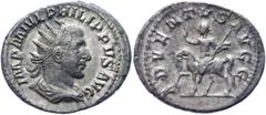 Coins - Ancient World Roman Empire Philippus I AR Antoninianus 244 - 247 AD RIC 26b; Silver 4.11 g.; Philippus I Arabs (244-249); Obv: IMP M IVL PHILIPPVS AVG. Laureate, draped and cuirassed bust to r