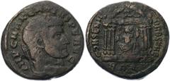 Coins - Ancient World Roman Empire Maxentius Æ Follis 307 - 308 AD RIC VI 194a; Bronze 6.78 g.; Maxentius (307-312); Obv: IMP C MAXENTIVS P F AVG, laureate head right / Rev: CONSERVATORES VRB SVAE, Ro