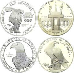 Coins - America United States 2 x 1 Dollar 1983 - 1984 S KM# 209, 210; Silver (0.900) 26.73g., 38,1mm., Proof; The first & the second commemorative Dollars of the USA; Los Angeles Olympiad 1984; Tripp