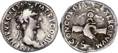 Roman Empire Nerva AR Denarius 97 AD Crawford 53/1; RIC 15; Silver 3.23 g.; Nerva (96-98 AD); Obv: IMP NERVA CAES AVG - PM TRP COS III PP around laureate head of Nerva / Rev: Clasped hands, CONCORDIA 
