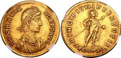 Coins - Ancient World Roman Empire - Western Gratian Solidus 367 - 383 AD XF Strike: 5/5, Surface 3/5 Rare RIC IX 24; Depeyrot 21/3; Gold 4.42 g., Constantiople Mint. rv Gratian w/globe + spear; Light