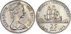 Coins - Africa Saint Helena 25 Pence 1973 (ND) KM# 5; N# 11990; Copper-Nickel; Elizabeth II; Tercentenary of restored British Rule; Mint: Llantrisant; UNC Toned