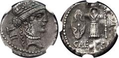 Coins - Ancient World Roman Empire Denarius 44 BC Crawford# 452/2, CRI# 11, Sydenham# 1009, Kestner# 3558, BMCRR Rome 3955, RSC# 18; Silver 4,12 g; Military mint moving with Caesar. Obv: Diademed fema
