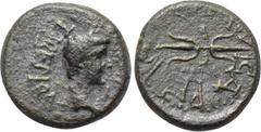 LYDIA. Philadelphia (as Neocaesarea). Tiberius Gemellus? (Caesar, 35-37). Ae. Obv: TIBEPION [...]. Bare head right. Rev: NEOKAICAPEIC. Thunderbolt. RPC I 3017 (under Tiberius); Vagi 480 (under Tiberiu