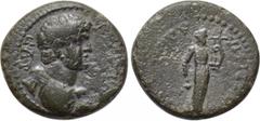 LYDIA. Philadelphia. Domitian (Caesar, 69-81). Ae. Obv: ΔOMITIAN KAICAP. Bareheaded, draped and cuirassed bust right. Rev: ΦΛABI ΦΙΛAΔEΛΦEΩN. Apollo standing right, holding plectrum and lyre. RPC II 1
