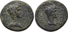 LYDIA. Sardeis. Germanicus, with Drusus (Caesar, 4 BC-AD 19). Ae. Obv: ΓΕΡΜΑΝΙΚΟΣ ΚΑΙΣΑΡΕΩΝ. Bare head of Germanicus right. Rev: ΔΡΟΥΣΟΣ ΣΑΡΔΙΑΝΩΝ. Bare head of Drusus right. RPC I 2992. Ex Dr. P. Vog