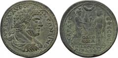 LYDIA. Sardeis. Caracalla (198-217). Ae. An. Rufus, archon. Homonoia with Ephesos. Obv: AVT K M AVP CЄ ANTΩNЄINOC. Laureate, draped and cuirassed bust right. Rev: CΑΡΔΙC ЄΦЄCOC / ΟΜΟΝΟΙΑ / ЄΠΙ ΑΝ ΡΟVΦ
