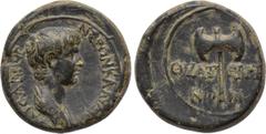 LYDIA. Thyateira. Nero (54-68). Ae. Obv: NЄΡΩN KΛYΔIOC KAICAP CЄBA. Draped bust right. Rev: ΘYAT - ЄIPH / NΩ - N. Bipennis. RPC I 2382. Condition: Good very fine. Weight: 4.00 g. Diameter: 18 mm.