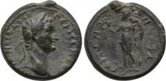 LYDIA. Nakrasa. Domitian (81-96). Ae. Obv: ΔΟΜΙΤΑΝΟC ΚΑΙ CΕ ΓΕΡΜΑΝΙΚΟC. Laureate head right. Rev: ΝΑΚΡΑCΕΙΤΩΝ. Nike advancing left, holding wreath and palm branch. RPC II 932. Ex Dr. P. Vogl collectio