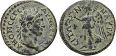 LYDIA. Nacrasa. Trajan (98-117). Ae. Obv: ΑΥ ΝЄΡ ΤΡΑΙΑΝΟΝ СЄ ΓЄΡ. Laureate head right. Rev: ΝΑΚΡΑСΙΤΩΝ. Nike advancing left, holding wreath and palm frond. RPC III 1800; SNG von Aulock 3036. Condition