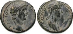 LYDIA. Thyateira. Claudius with Agrippina II (41-54). Ae. Obv: ΤΙ ΚΛΑVΔΙΟC ΚΑΙCΑΡ CЄΒΑCΤΟC. Bare head of Claudius right. Rev: ΑΓΡΙΠΠΙΝΑΝ / CЄΒΑCΤΗΝ ΘVΑΤΙΡΗΝΟΙ. Draped bust of Agrippina II right. RPC I