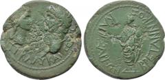 LYDIA. Tralles. Claudius with Messalina (41-54). Ae. Obv: TI KΛAY KAI CEBAC. Bust of Messalina and laureate head of Claudius facing one another. Rev: BPETANNIKOΣ KAIΣAPEΩN. Britannicus standing left, 