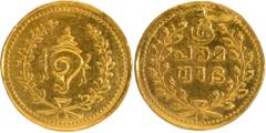 Coins of Indian Princely states Travancore State, Tulabharam issue (1870-1931 AD), Gold ½ Pagoda, Obv: sankha (conch shell) within sprays, Rev: "Sri Padmanabha" in Malayalam in three lines within spra