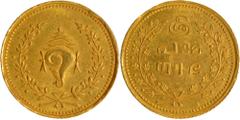 Coins of Indian Princely states Travancore State, Tulabharam Issue 1885–1924(ME 1061-1099), Gold Double/2 Pagoda, Obv: conch within a wreath and dotted circular border, Rev: "Sree Padmanabha" in Malay