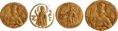 Primitive Money, Coins of Ancient India & Ancient World Kushan Dynasty, Huvishka (160-190 CE), Gold Dinar, "MAO"(Moon God Aglibol) type, Mint Balkh?, Obv: a diademed and half-length crowned bust facin
