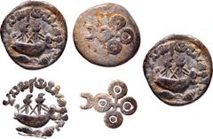 Coins of Ancient India & Ancient World Satavahana Dynasty, Gautamiputra Yajna Sri Satakarni (167-196 CE), Lead Unit, Ship Issue, Obv: a ship with two masts, double strings for mast polls and furling f