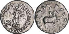Coins Of INDIA Ancient India Indo-Greek Silver Drachma Coin of Antimachos of Baktrian and Indo Greeks. Baktrian and Indo-Greeks, Antimachos(171-160 BC), Silver Drachma, Obv: nike advancing left, holdi