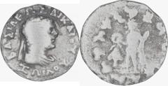 Indo-Greek Zolius Rare Silver Drachma Coin of Indo Greeks of Zolius I. Indo-Greeks, Zolius I,Silver Drachma,Obv:diademed bare headed bust of king facing right, greek legend around,Rev:nude hercules st