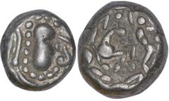 Malwa Gadhiaya Vaghela's Of Gujarat (1200-1302 AD) Billon Unit Billon Coin of Malwa Gadhiya. Malwa Gadhiaya, Deravative Coinage(1200-1302),Billion Unit, Obv:stylized head facing right,Rev:battle scene