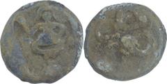 Ancient India Lead Unit Coin of Early Satavahanas. ;Satavahanas Dynasty, Lead Unit, Uninscribed, Obv: female deity seated on a lotus, left hand raised, Rev: ujjaini symbol, 6.31g, 16.00mm, (A. Singh S