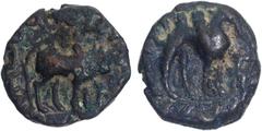 Coins Of INDIA Kushan Dynasty, Vima Takhto, Billon Di-Chalkon, Obv: bull standing right, illegible Greek legend around, Rev: bactrian camel standing right, kharoshthi legend "Maharajaasa Rajadirajasa 
