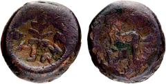 Coins Of INDIA Ancient India Tribal, Agrodaka (Agacha)/Agroha Janapada, Punjab-Haryana Region (150-100 BC), Post - Mauryan period, Copper Unit, Type II, Plate Coin, Obv: tree in railing with four comp