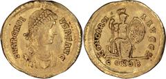 Roman Imperial Arcadius. Solidus; Arcadius; 383-408 AD, Constantinople, 383-8 AD, Solidus, 4.44g. Cf. Depeyrot-51/2, p. 245. Obv: D N ARCADI - VS P F AVG Diademed, draped, cuirassed bust r., seen from