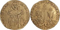 Byzantine Basil I and Constantine. Solidus; Basil I and Constantine; Constantinople, c. 872-9 AD, Solidus, 4.36g. Berk-267, Sear-1704. Obv: +IhS XPS REX - REGNANTIUM* Nimbate Christ enthroned facing, 
