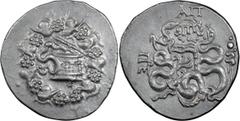 Ancient Greek Mysia, Pergamum. Cistophorus; Mysia, Pergamum; c. 76 BC, Cistophorus, 12.46g. Kleiner, Museum Notes 23, 1978, pl. 14, 26; SNG Paris-1728. Obv: Snake emerging l. from half-open cista myst