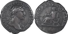 Roman Imperial Trajan and his Consecrated Natural Father. Denarius; Trajan and his Consecrated Natural Father; 98-117 AD, Rome, c. 112-3 AD, Denarius, 2.92g. BM-500, C-140 (25 Fr.), RIC-252, Woytek-40