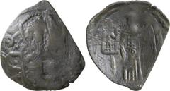 Byzantine Andronicus II. Trachy; Andronicus II; 1282-1328 AD, Trachy, Thessalonica, 0.94g. Sear-2370, Bendall-255. Obv: Bust of St. Demetrius, retrograde B to l. Rx: Andronicus, winged to r., holding 